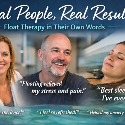 Three real float therapy clients sharing their results including stress relief, better sleep, reduced anxiety and a refreshed feeling after their float therapy sessions